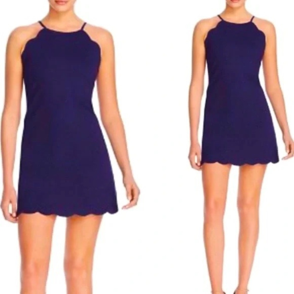 AQUA Navy Blue Scallop Halter Dress